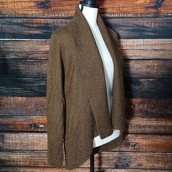 INC International Concepts Cardigan Sweater S Brown Metallic Sparkle Open Front - Picture 4 of 9